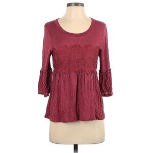 Fig & Olive Red Maroon Bell Sleeve Lace Blouse Size Small S